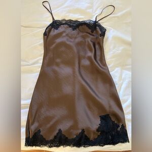 Abercrombie & Fitch Brown Satin Lace Slip Dress